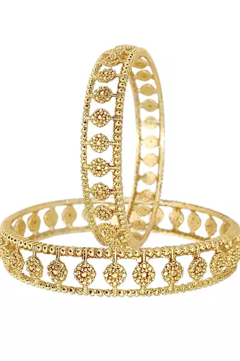 Gold plated floral textured set of 2 bangles