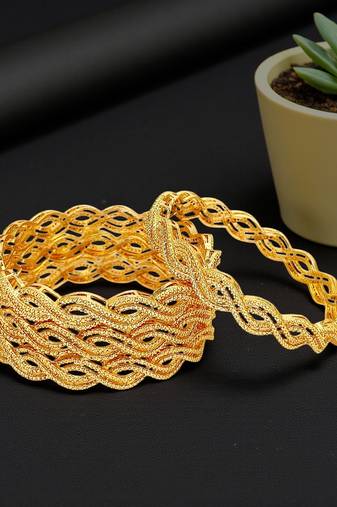 Gold plated set of 4 braided bangle set