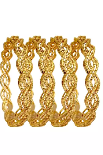 Gold plated set of 4 braided bangle set