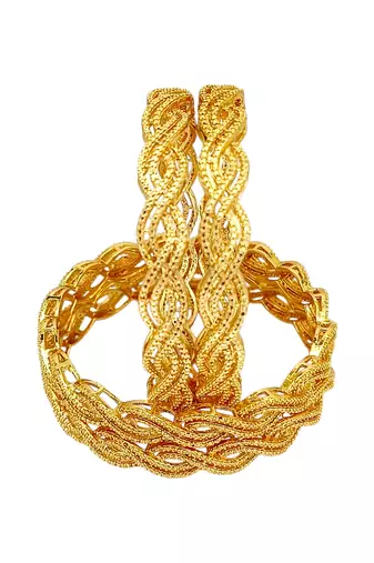 Gold plated set of 4 braided bangle set