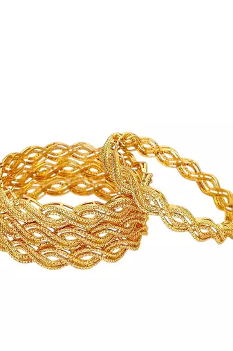 Gold plated set of 4 braided bangle set