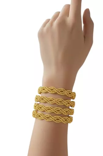 Gold plated set of 4 braided bangle set
