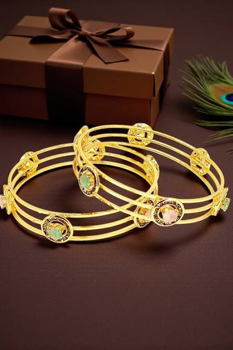 Set of 2 gold plated pastel cz bangles