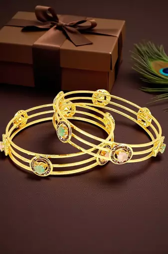 Set of 2 gold plated pastel cz bangles