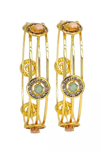 Set of 2 gold plated pastel cz bangles