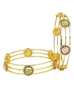 Set of 2 gold plated pastel cz bangles 3