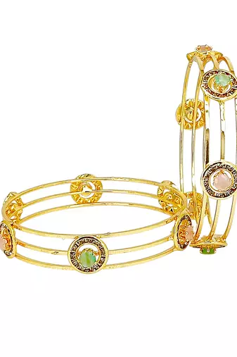 Set of 2 gold plated pastel cz bangles