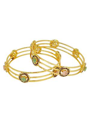 Set of 2 gold plated pastel cz bangles 4