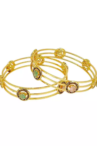 Set of 2 gold plated pastel cz bangles