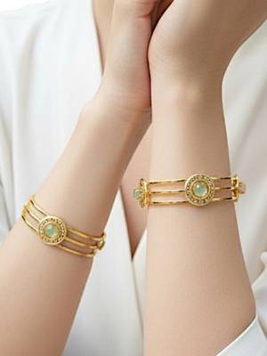 Set of 2 gold plated pastel cz bangles 5