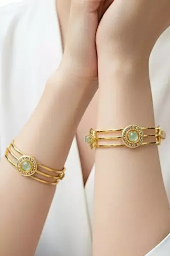 Set of 2 gold plated pastel cz bangles