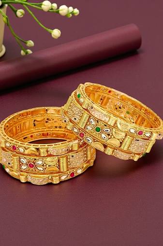 Set of 6 gold plated rajwadi meenakari bangle set