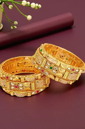 Set of 6 gold plated rajwadi meenakari bangle set