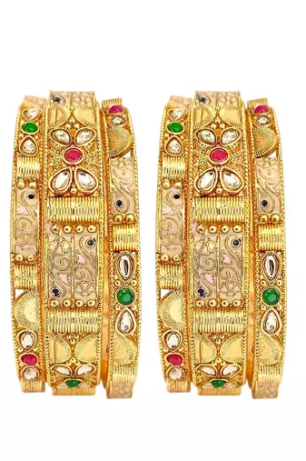 Set of 6 gold plated rajwadi meenakari bangle set