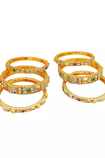 Set of 6 gold plated rajwadi meenakari bangle set