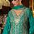 Turquoise chinon silk embroidered designer palzzo suit