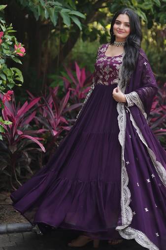 Faux Blooming Sequins Embroidered Semi-Stitched Gown with Dupatta Festive Wear