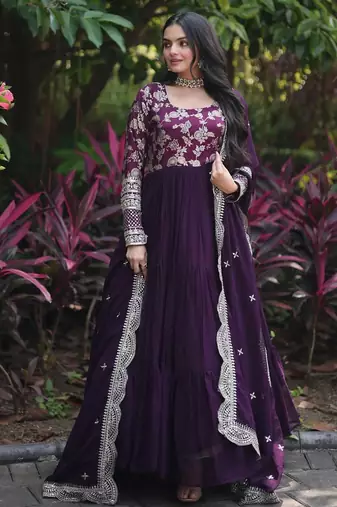 Faux Blooming Sequins Embroidered Semi-Stitched Gown with Dupatta Festive Wear