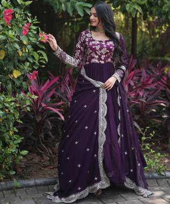 Faux Blooming Sequins Embroidered Semi-Stitched Gown with Dupatta Festive Wear 3