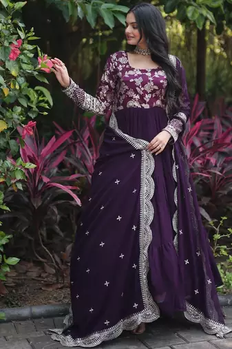 Faux Blooming Sequins Embroidered Semi-Stitched Gown with Dupatta Festive Wear
