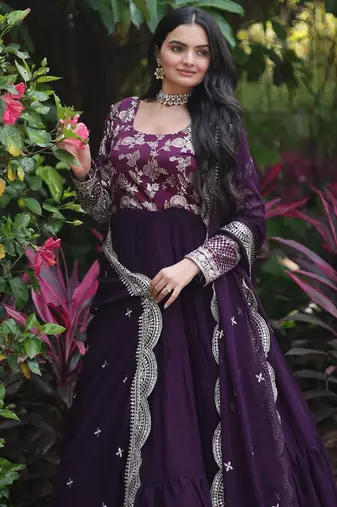 Faux Blooming Sequins Embroidered Semi-Stitched Gown with Dupatta Festive Wear