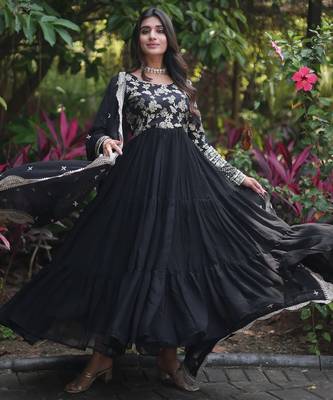 Faux Blooming Sequins Embroidered Semi-Stitched Gown with Dupatta Festive Wear 2