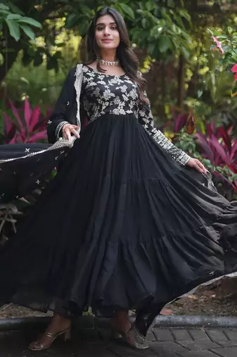 Faux Blooming Sequins Embroidered Semi-Stitched Gown with Dupatta Festive Wear