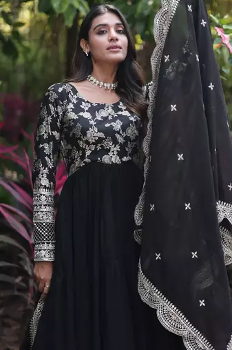 Faux Blooming Sequins Embroidered Semi-Stitched Gown with Dupatta Festive Wear