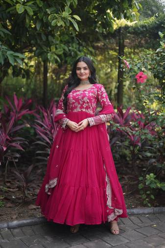 Faux Blooming Sequins Embroidered Semi-Stitched Gown with Dupatta Festive Wear