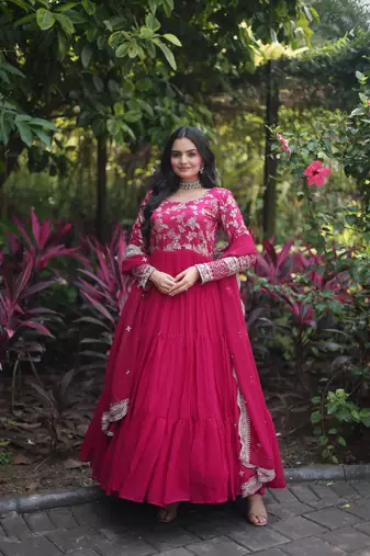 Faux Blooming Sequins Embroidered Semi-Stitched Gown with Dupatta Festive Wear