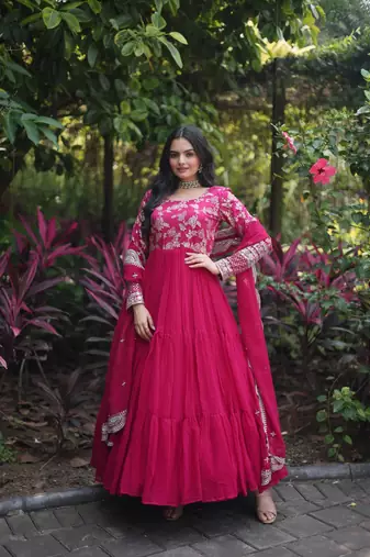 Faux Blooming Sequins Embroidered Semi-Stitched Gown with Dupatta Festive Wear