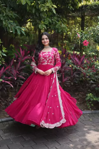 Faux Blooming Sequins Embroidered Semi-Stitched Gown with Dupatta Festive Wear
