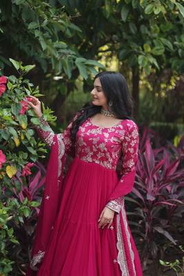 Faux Blooming Sequins Embroidered Semi-Stitched Gown with Dupatta Festive Wear 5