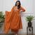 Rust Orange Cotton Mirror-Work Flared Kurti With Pant & Dupatta