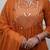 Rust Orange Cotton Mirror-Work Flared Kurti With Pant & Dupatta