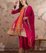 Pink & orange embroidered anarkali kurta palazzo set with dupatta 