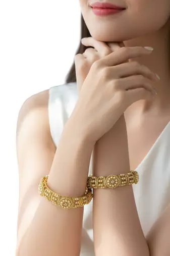 Set of 2 gold plated filigree kada bangle set