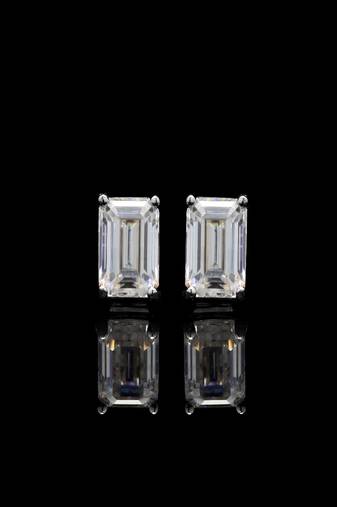 Pure 925 silver emerald cut moissanite diamonds studs for men & women