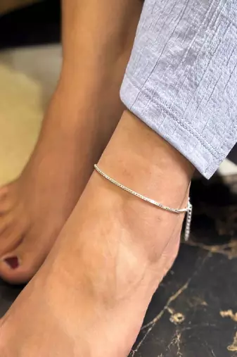 Pure 925 silver box chain anklet for women - single