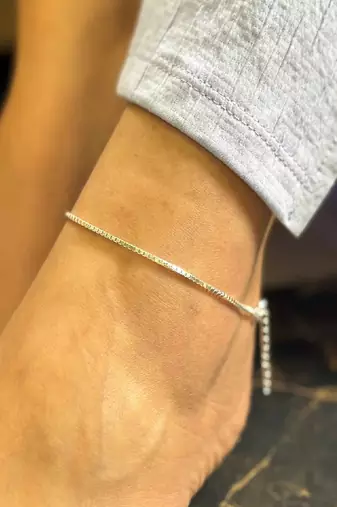Pure 925 silver box chain anklet for women - single