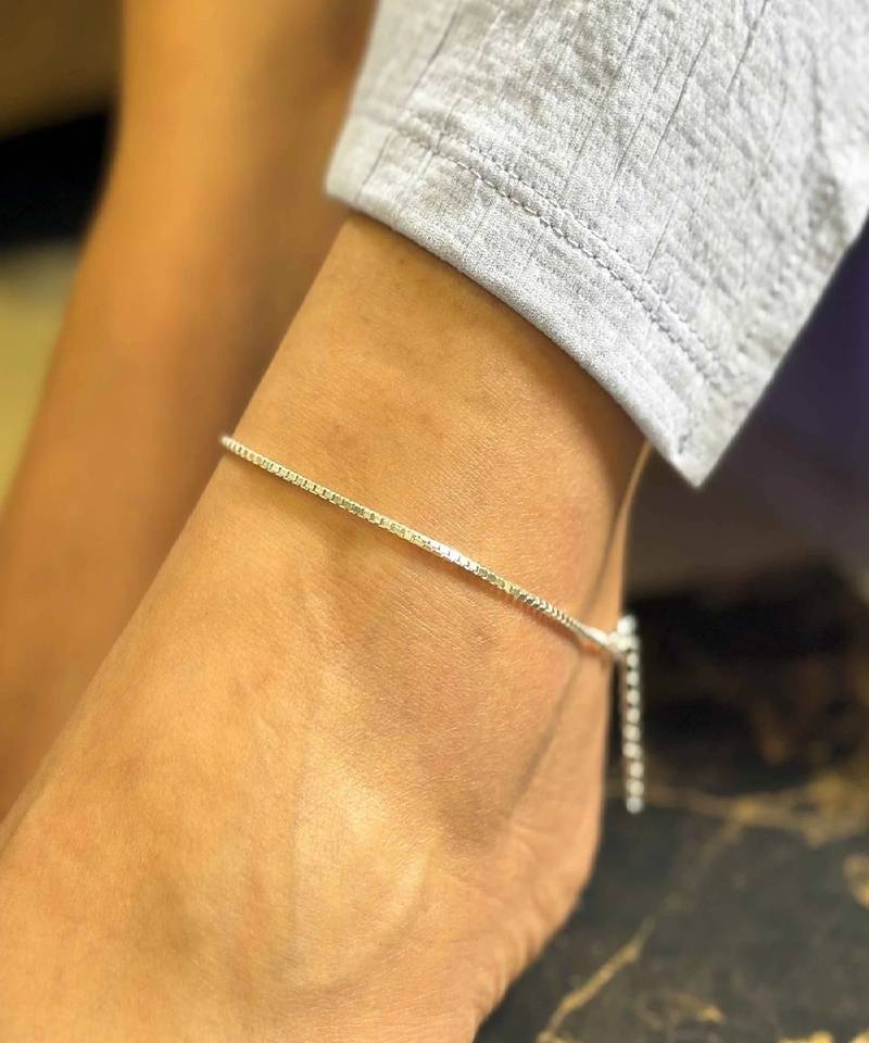 Pure 925 silver box chain anklet for women - single