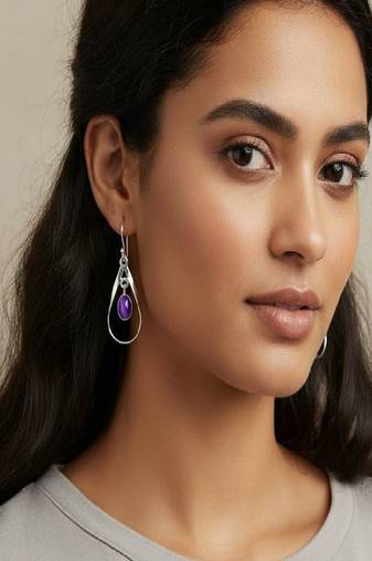 Pure 925 silver amethyst danglers earrings for women