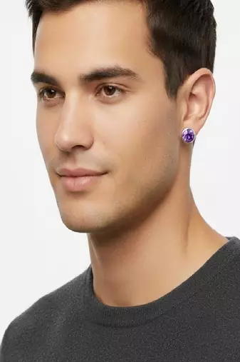 Pure 925 silver amethyst studs earrings for men & women