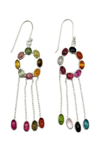 Pure 925 silver multi stone danglers earrings for women