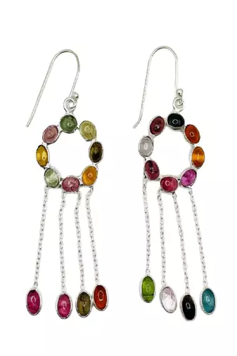 Pure 925 silver multi stone danglers earrings for women