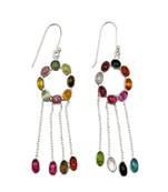 Pure 925 silver multi stone danglers earrings for women
