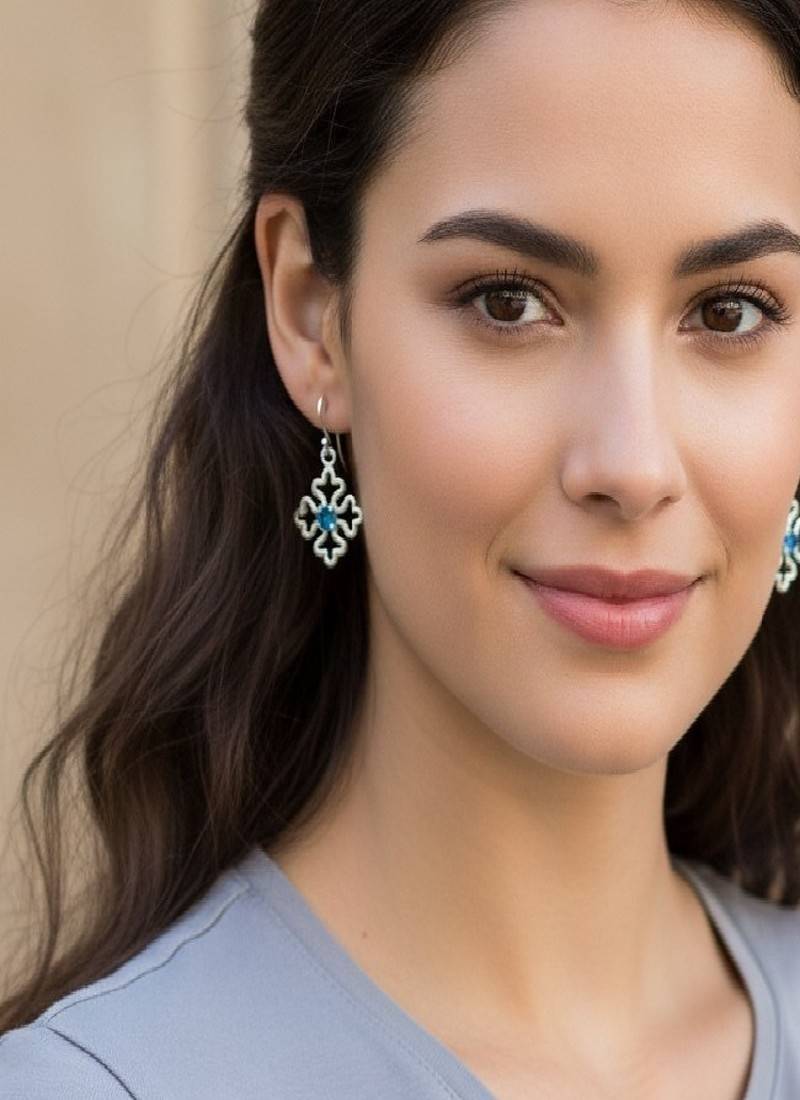 Pure 925 silver snow blue topaz earrings for women