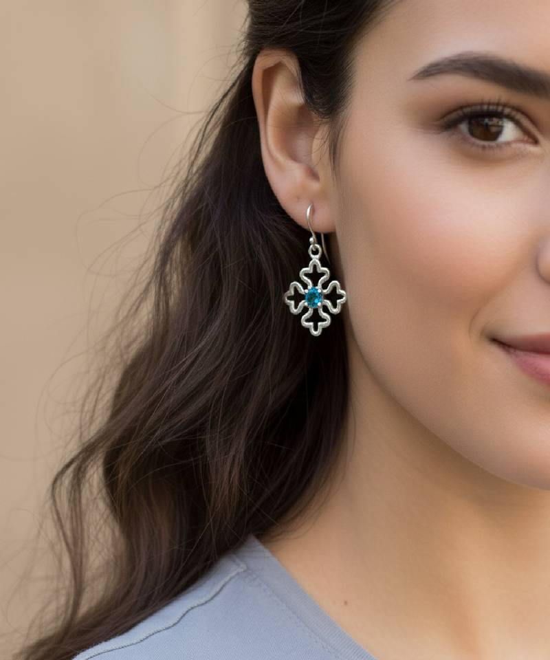 Pure 925 silver snow blue topaz earrings for women