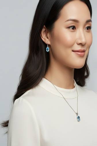 Pure 925 silver blue topaz set for women