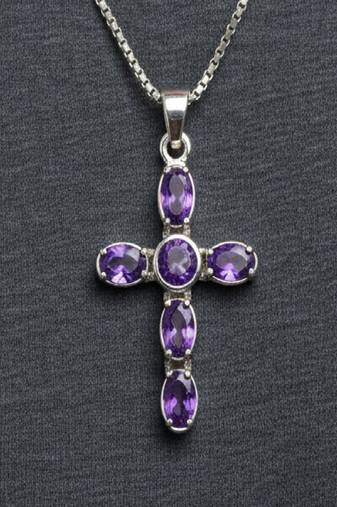 Pure 925 silver cross amethyst pendant for men & women